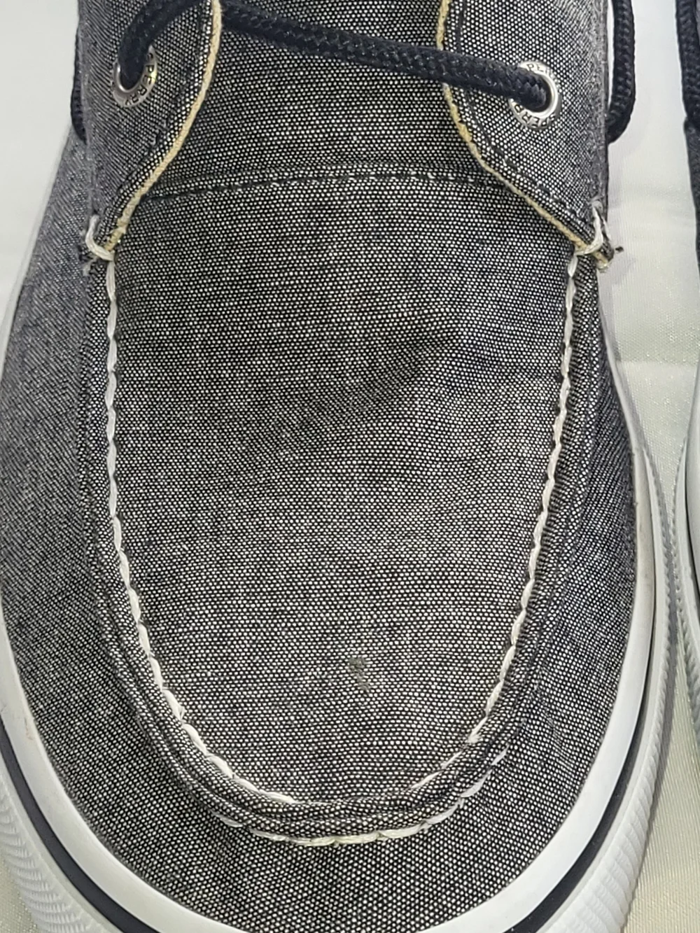 Gray Canvas Boat Shoe with White Stitching